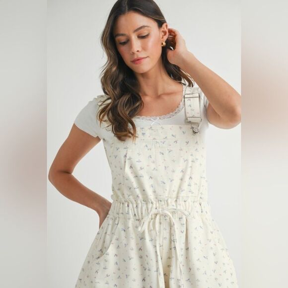 Whitney Cream Floral Overall Romper - Picture 10 of 14